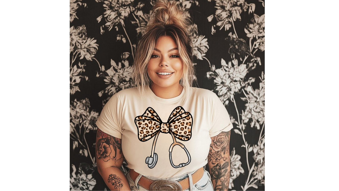 LEOPARD PRINT STETHOSCOPE BOW