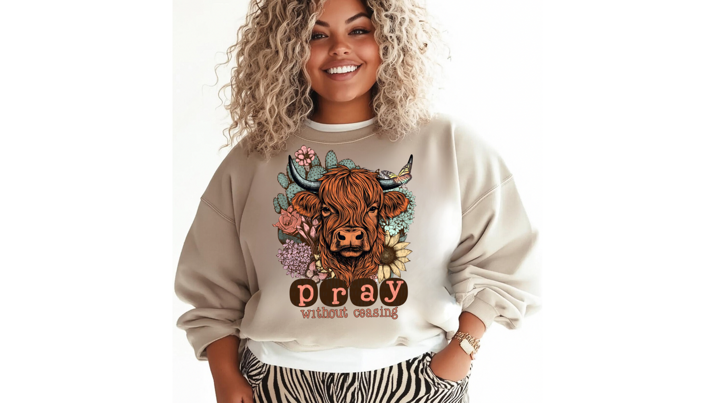 PRAY WITHOUT CEASING HIGHLAND COW