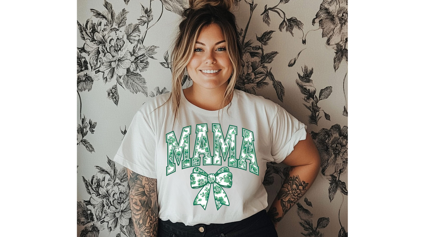 GREEN FLORAL MAMA BOW