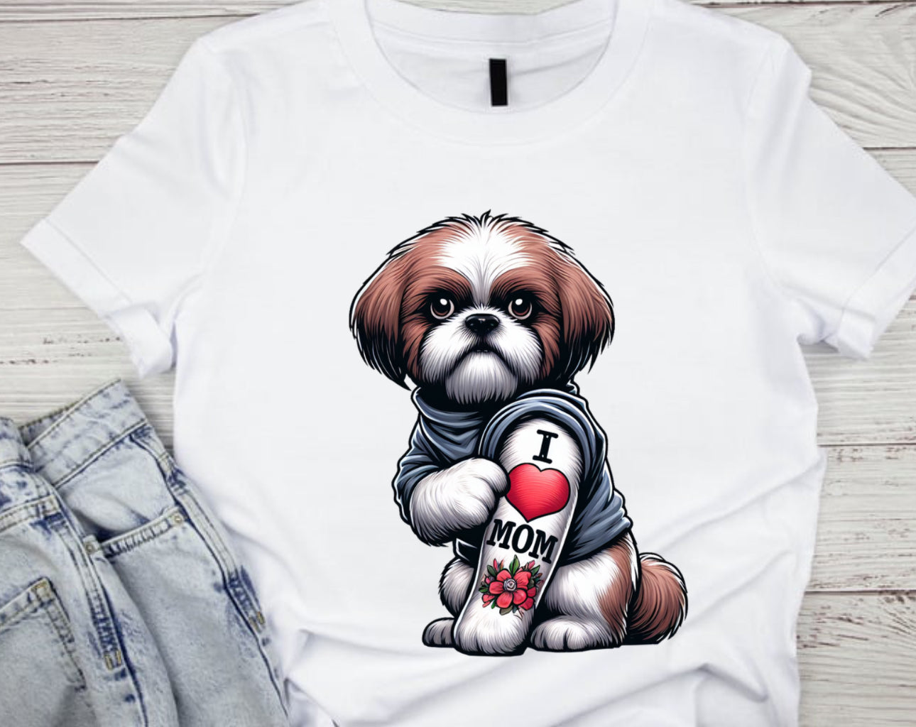 I LOVE MOM TATTOOED DOG