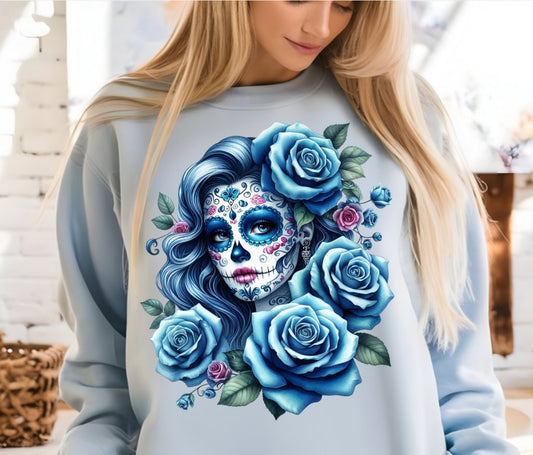 BLUE FLOWERS SUGAR SKULL