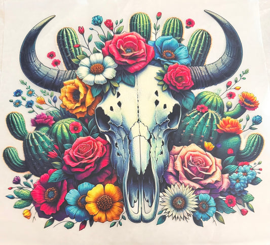 Floral cactus bull skull