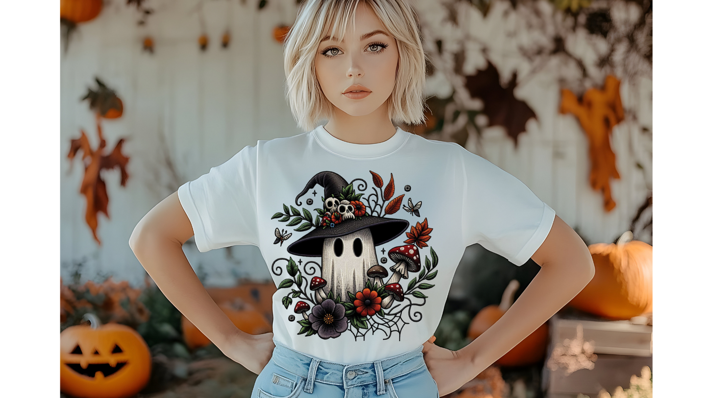 FAUX EMBROIDERED MUSHROOM GHOST