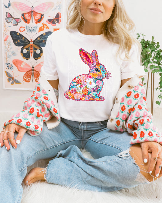 FAUX EMBROIDERY FLORAL BUNNY