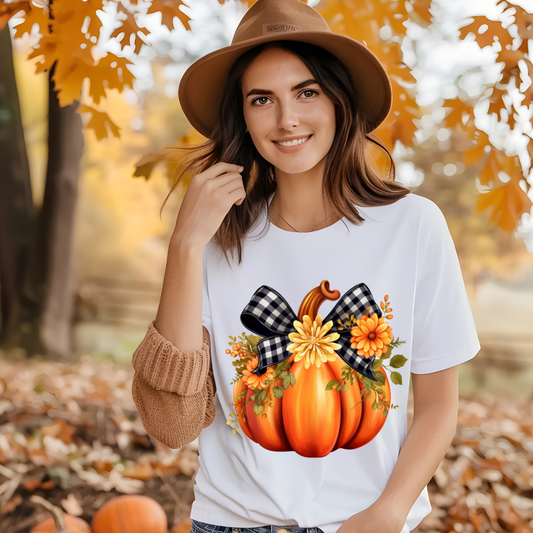 PLAID FLORAL BOW PUMPKIN