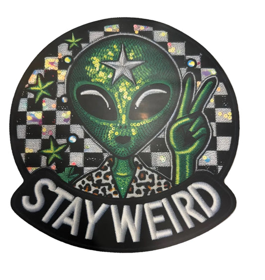 Stay weird faux sequin alien