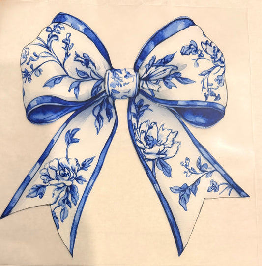 Blue white floral bow