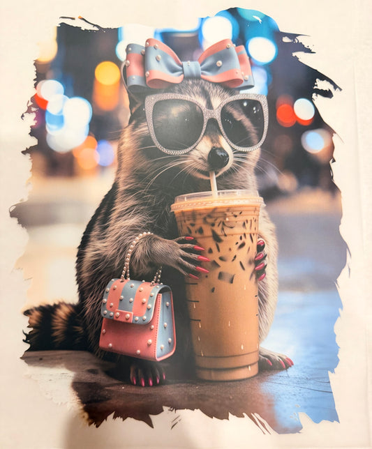 Sassy coffee raccoon