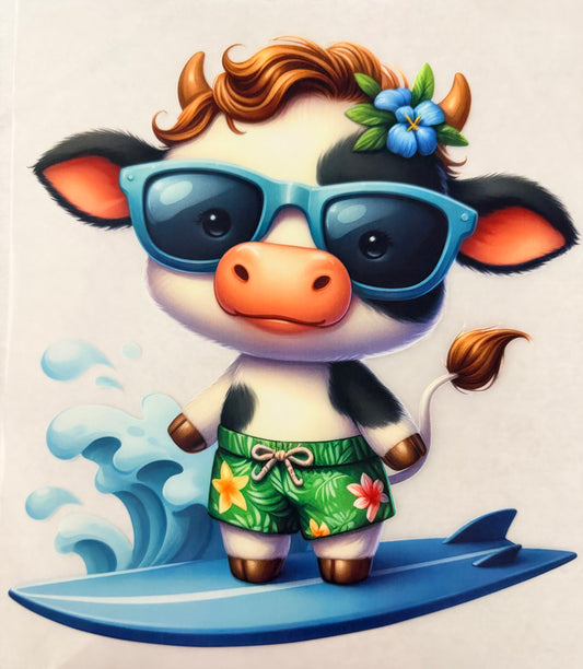 Surfing cow