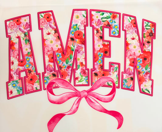 Pink floral amen bow