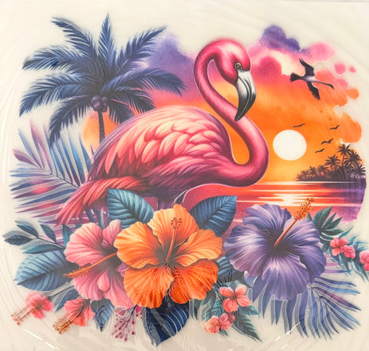 Floral sunset flamingo