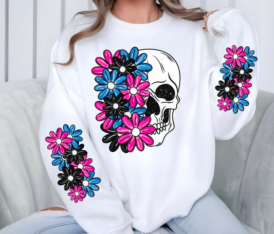 PINK BLUE FLORAL SKULL W/ SLEEVES