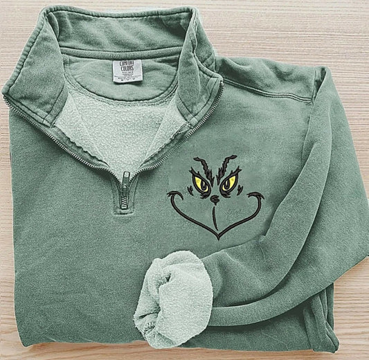 GREEN MAN EMBROIDERED QUARTER ZIP COMFORT WASH SWEATSHIRT *L but oversized